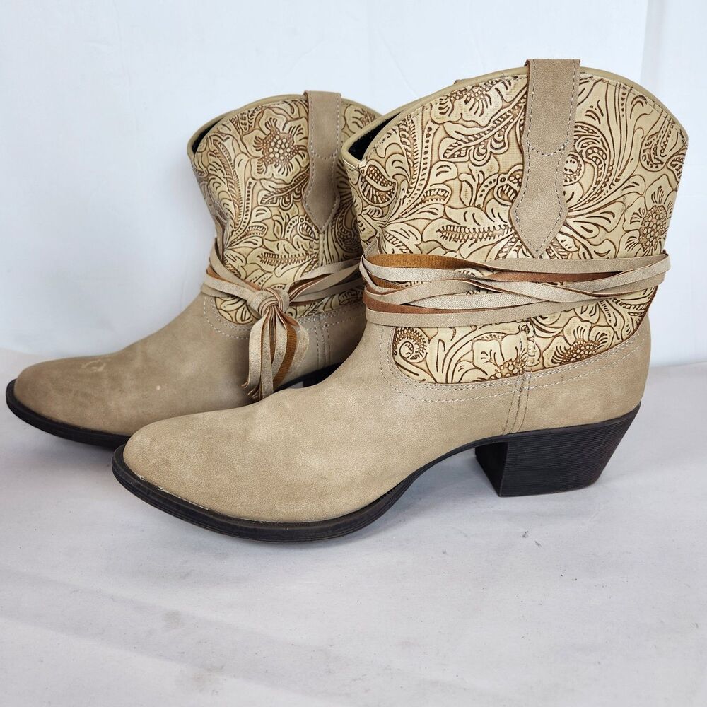 DINGO Brown Suede Booties Women's‎ Size 8.5 southwest ankle boots strap western
